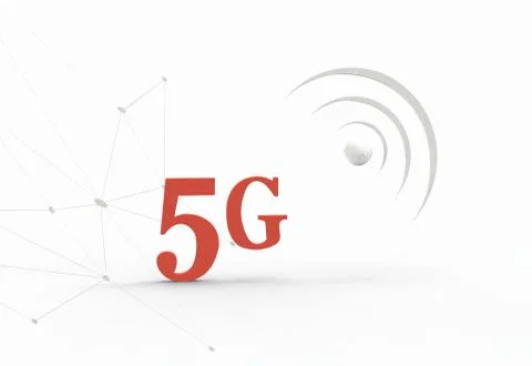 Five generation sing flat on light white color background with network and ic Stock Illustration