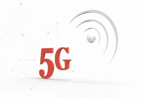 Five generation sing flat on light white color background with network and ic Stock Illustration