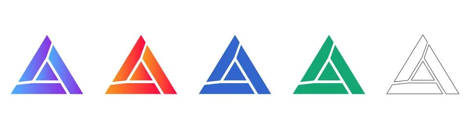 Five Geometric Triangle Icons in Gradient and Line Art Stock Illustration