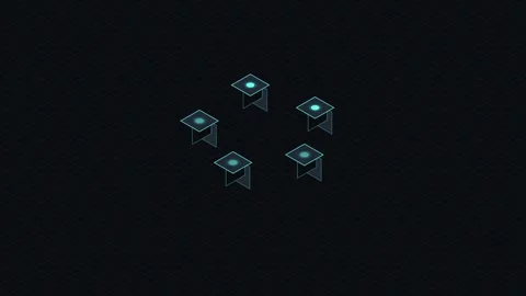 Five glowing isometric cubes arranged in a circle on a dark background Vídeos de archivo 336262468