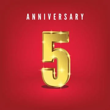 Five gold number with red background Illustrazione stock