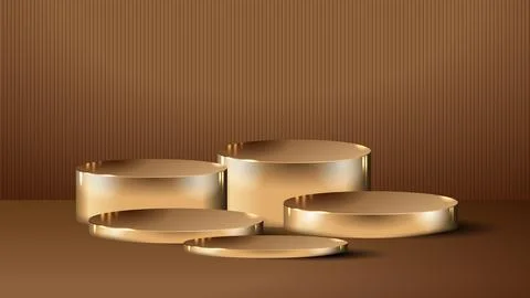 Five Gold podium in different sizes elegant background of luxury empty pres.. Stock-Illustration