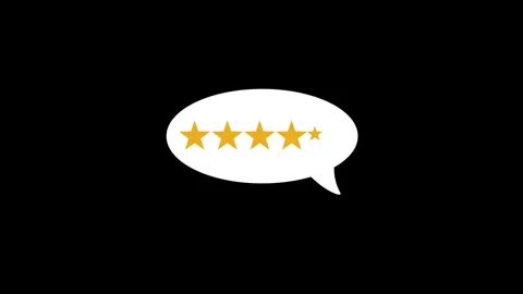 Five gold stars inside white speech bubble indicate excellent feedback Stock Footage 292685343