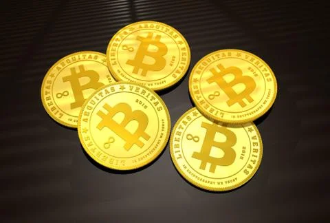 Five golden bitcoins Stock-Illustration