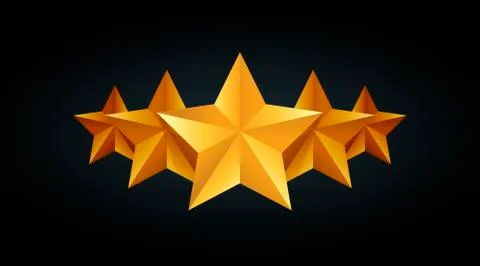 Five golden rating star vector illustration in gray black background Stock Illustration