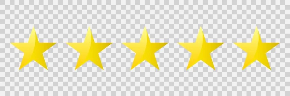 Five golden stars. Isolated on transparent background. Flat style. Design ele Stock Illustration
