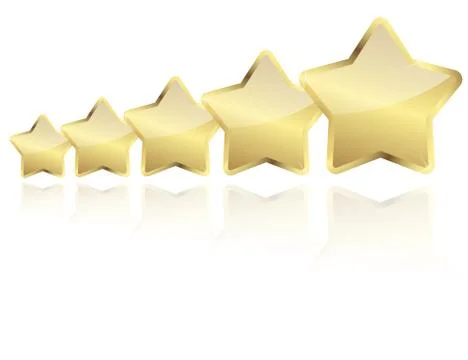 Five golden stars with reflection in a row Stock Illustration