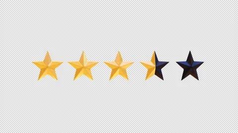 Five golden stars review sequence with alpha channel Stock Footage 155459239