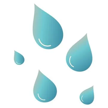 Five gradient colored water droplets on white for liquid and rain concepts Stock Illustration