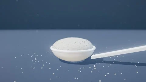 Five Gram Creatine Monohydrate Dose Measured On A Spoon Grey Studio Stock-Footage 342407113