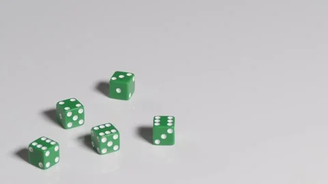 Five green dices rolling in slow motion Stock Footage 161955352