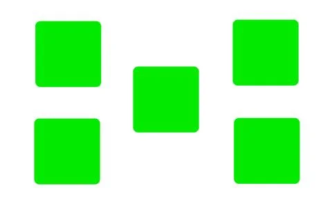 Five green rounded squares arranged in a cross formation Stock Illustration
