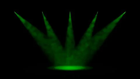 Five green spotlights shining on an empty stage as 3D rendering Stock Illustration