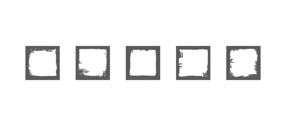 Five grunge distressed square frame elements template with empty space. Box w 스톡 일러스트