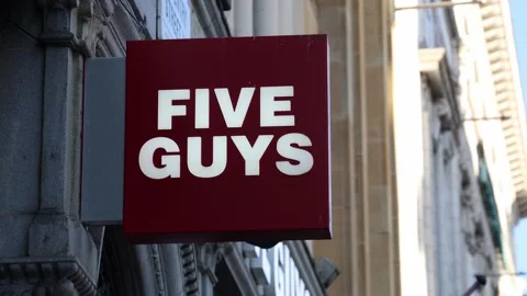 Five Guys fast food chain store logo establisher. Video stock 326518415