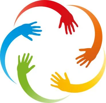 Five hands in color, family and team logo Stock Illustration