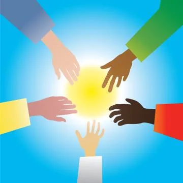 Five hands of different races vector Stock Illustration