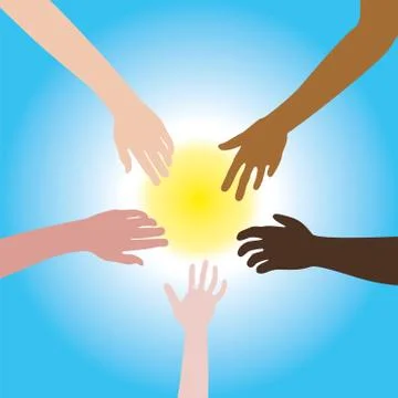 Five hands of different races vector Stock Illustration