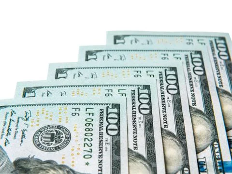 Five hundred dollars close-up, isolated on white Stock Photos