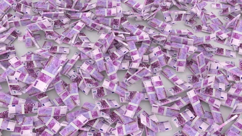 Five hundred euro stacks of banknotes fall Stock Footage 151606341