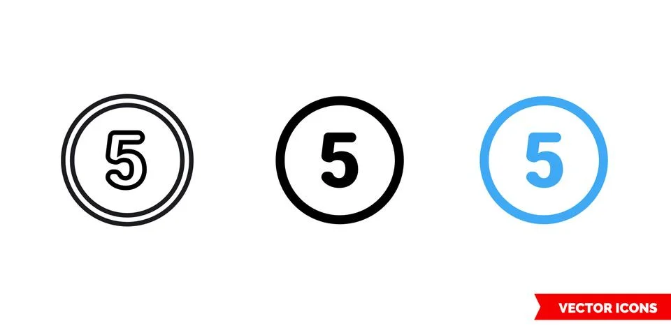 Five icon of 3 types. Isolated vector sign symbol. Stock Illustration