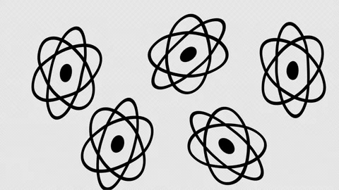 Five identical illustrations animations of an atom model icon. The icons are dra Stock Footage 319296201