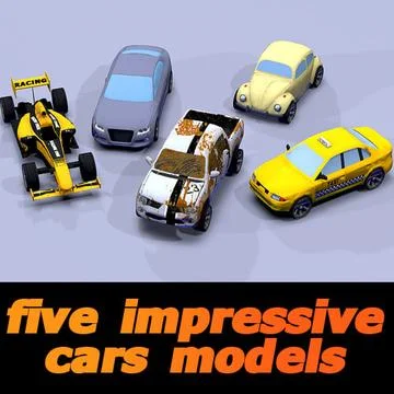 Five impressive toon cars 3D Model