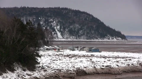 Five Islands, Nova Scotia at Low Tide in Winter Stock Footage 36699483