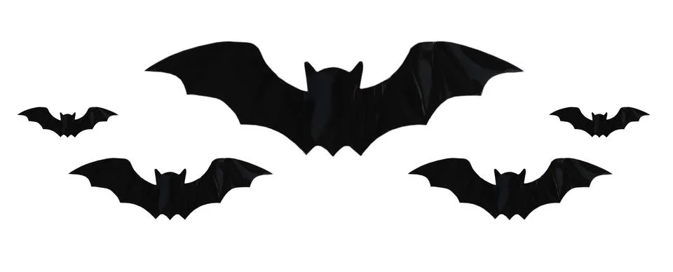 Five Isolated black bats of different sizes on a white background Stock Photos