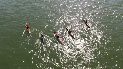 Five Kayakers on the river Stock Footage 124652392