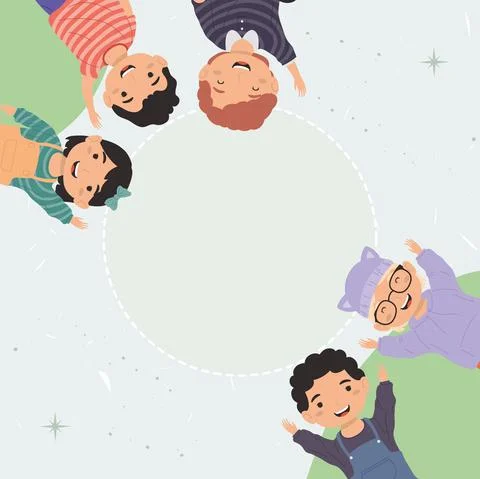 Five kids around frame Stock Illustration