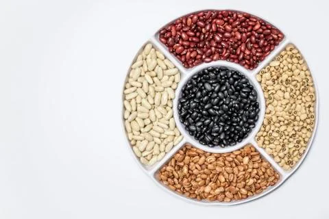 Five kinds of beans, string beans, black beans, white beans, red beans and mu Stock-Fotos