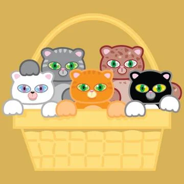 Five kittens in a picnic basket 스톡 일러스트