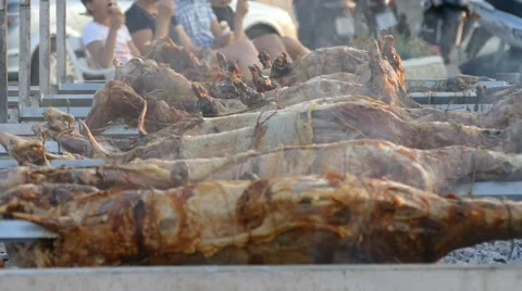 Five Lamb on Grilled Stock Footage 53869059