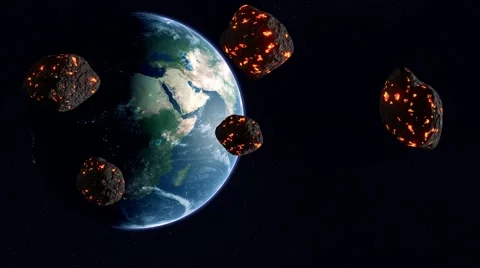Five lava asteroids to earth HD Stock Footage 61058544