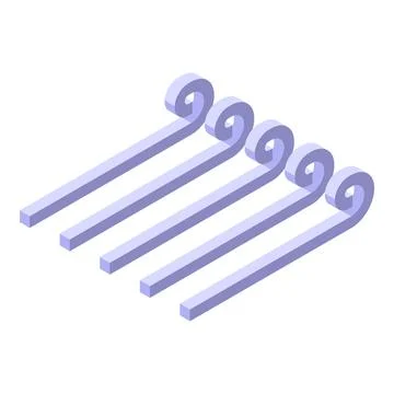 Five lavender lines curling upwards in isometric view Stock Illustration