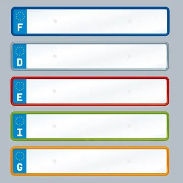 Five license plates in different colors. Isolated. Stock Illustration
