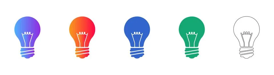 Five Light Bulb Idea Icons in Multiple Colors Stock Illustration