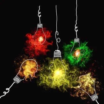 Five light bulbs with striking colors Stock Illustration