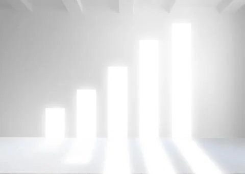 Five light shafts are casting reflections on floor in flat design interior with Foto stock