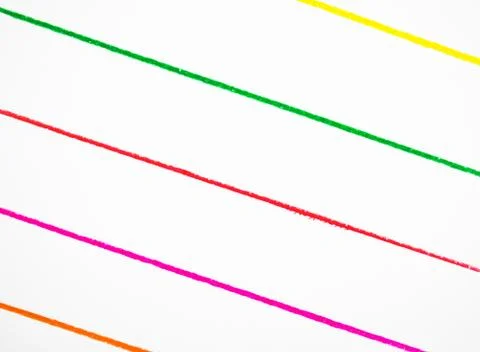 Five line drawn with five different colored wood pencil crayons on a paper Stock Photos
