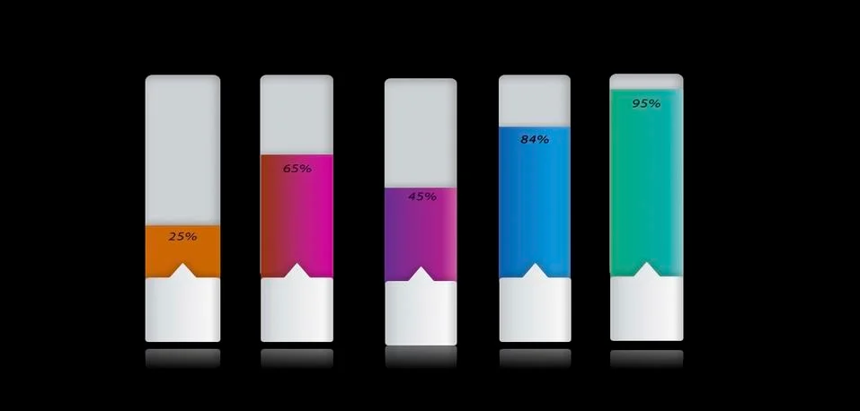 Five line graph with blank different color with percentage indicates info . Stock Illustration