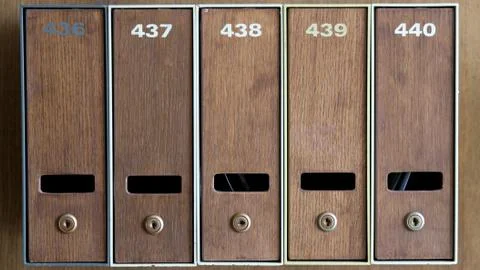 Five mailboxes with number Stock Photos