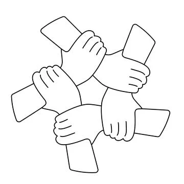 Five man shaking hands Illustrazione stock