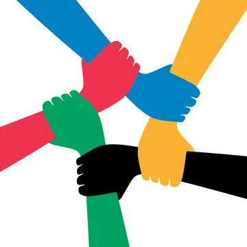 Five man shaking hands Stock Illustration