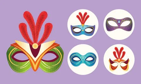 Five mardi gras masks Stock-Illustration