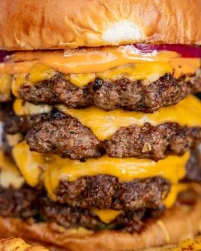 Five meat burger with cheese Stock Photos