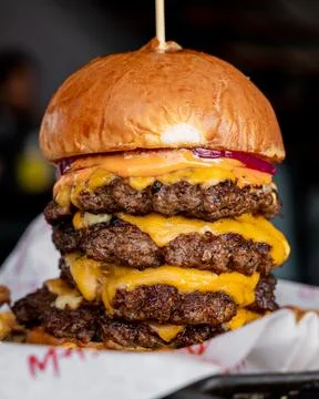 Five meat burger with cheese Stock Photos