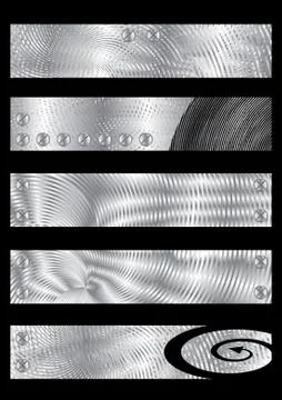Five metal textured banners, vector illustration Stock Illustration