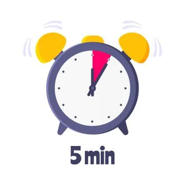 Five minutes on analog clock face flat style design vector illustration icon Stock Illustration